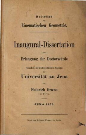 Beiträge zur kinematischen Geometrie : Inaugural-Dissertation