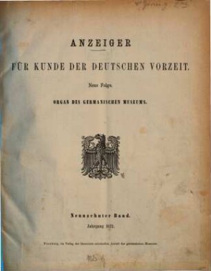 Anzeiger für Kunde der deutschen Vorzeit : Organ d. Germanischen Museums. 19, 19. 1872