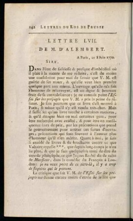 142-154, Lettre LVII. de M. d'Alembert. - Lettre LXI. de M. d'Alembert.