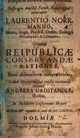 Quasdam reipublicae conservandae rationes