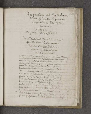 Hugh Broughton: Reponsum ad epistolam Judaei, sitienter expetentis cognitionem fidei...pertissimo Rabbi Abrahamo Rubeni...