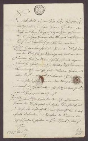 Christian von Wahl verkauft seine Gülten von Belzhof zu Schweigern und vom Fräulengut zu Windischbuch an den Geheimen Staatsrat Johann Georg Anton von Stengel.