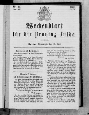 Nr. 29, Ausgabe vom 19. Juli 1856