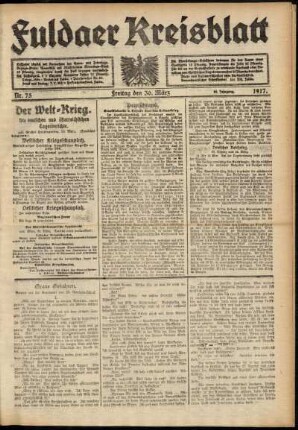 Erste Ausgabe vom Freitag, den 30. März 1917.