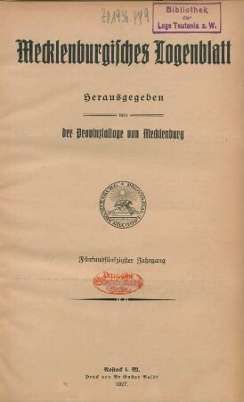 55.1926/27: Mecklenburgisches Logenblatt
