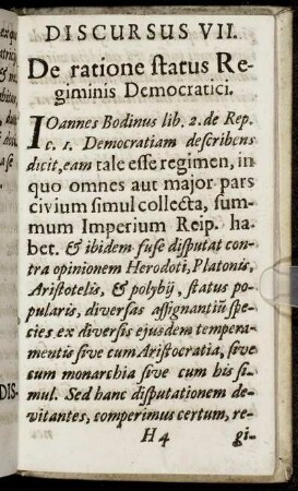 Discursus VII. De ratione status Regiminis Democratici.