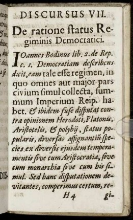 Discursus VII. De ratione status Regiminis Democratici.