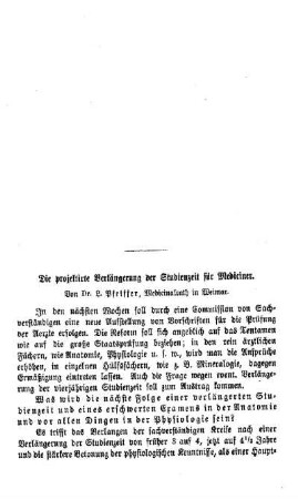 Die projektirte Verlängerung der Studienzeit für Mediciner