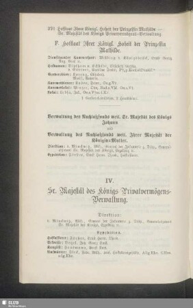 IV. Sr. Majestät des Königs Privatvermögens-Verwaltung