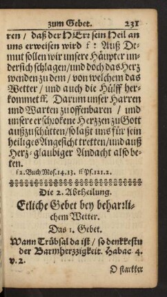 Die 2. Abtheilung. Etliche Gebet bey beharrlichem Wetter.