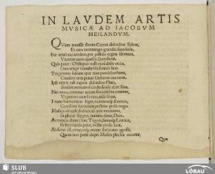 In Lavdem artis musicae ad Iacobvm Meilandvm