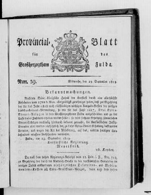 Num. 39, Ausgabe vom 29. September 1819