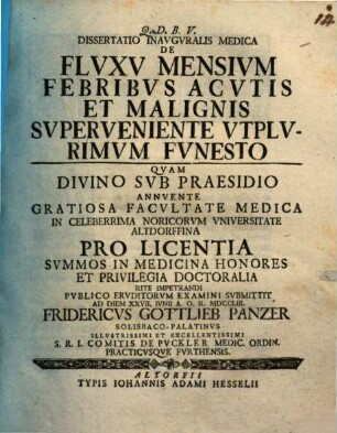 Diss. inaug. med. de fluxu mensium, febribus acutis et malignis superveniente, utplurimum funesto