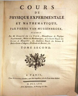 Cours De Physique Experimentale Et Matématique, 2