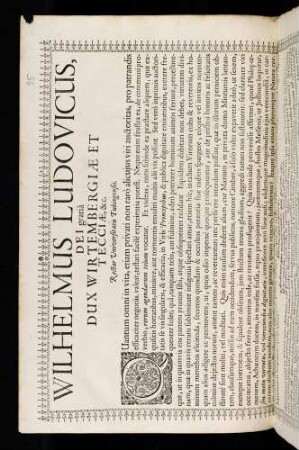 Wilhelmus Ludovicus, Dei gratiâ Dux Wirtembergiae Et Tecciae, &c. Rector Vniversitatis Tubingensis
