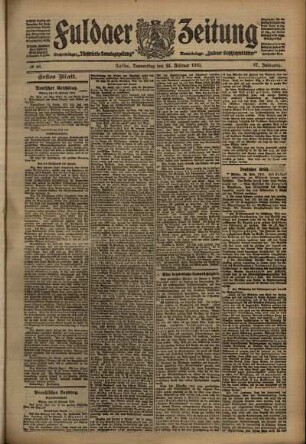 Erste Ausgabe vom Donnerstag, den 24. Februar 1910.