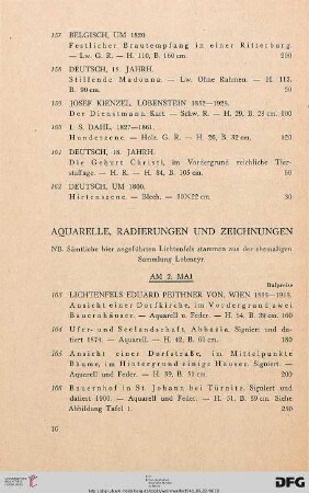 Aquarelle, Radierungen und Zeichnungen (Nr. 163-258)