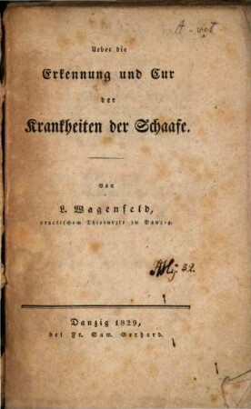 Ueber die Erkennung und Cur der Krankheiten der Schaafe