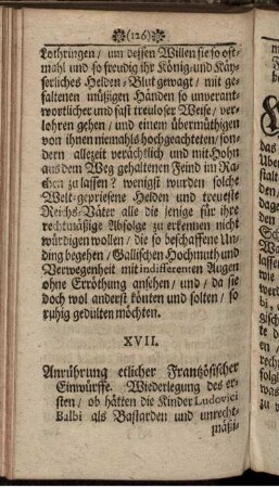 XVII. Anrührung etlicher Frantzösischer Einwürffe ...