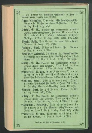 Im Verlage von Hermann Costenoble in Jena erschienen ferner folgende neue Werke: