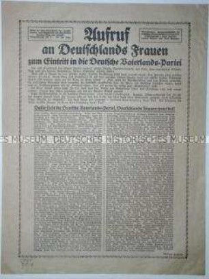 Mitgliederwerbung für die Deutsche Vaterlandspartei
