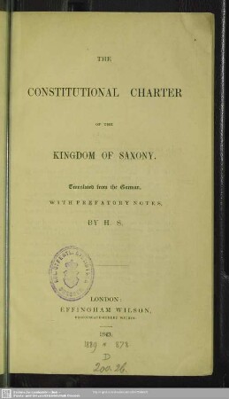 The constitutional charter of the kingdom of Saxony