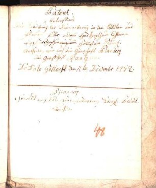 Patent [...] : De Dato Gottorff den 11ten Decembr 1752.