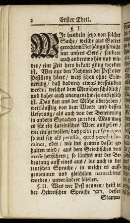 §. 1. [Von der Bedeutung des Worts: Pest.] - §. XV. [Bey der Pest zeiget sich ins gemein ein...]