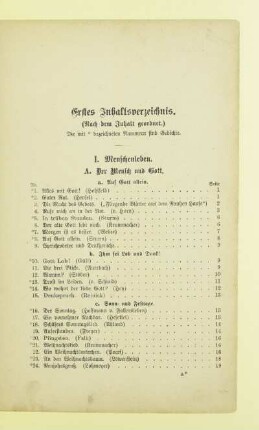 Erstes Inhaltsverzeichnis. (Nach dem Inhalt geordnet.)
