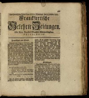 Num. LXXXI. Dienstags, den 14. Octobr. 1755 - Num. XC. Freytags, den 14. Novembr. 1755