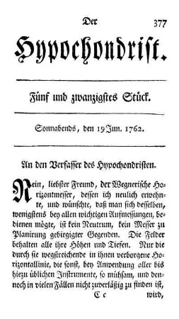 Fünf und zwanzigstes Stück. Sonnabends, den 19 Jun. 1762.