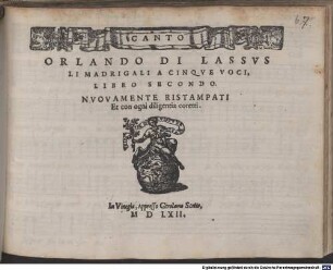 ORLANDO DI LASSVS LI MADRIGALI A CINQVE VOCI, LIBRO SECONDO
