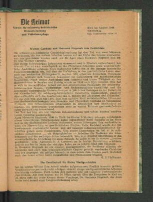 Werner Carstens und Hermann Hagenah zum Gedächtnis