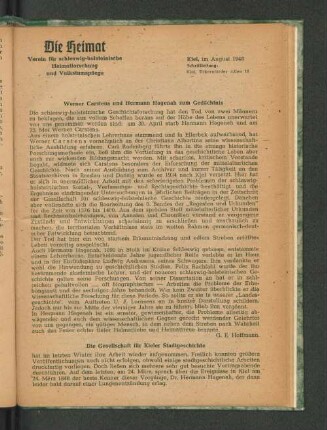 Werner Carstens und Hermann Hagenah zum Gedächtnis