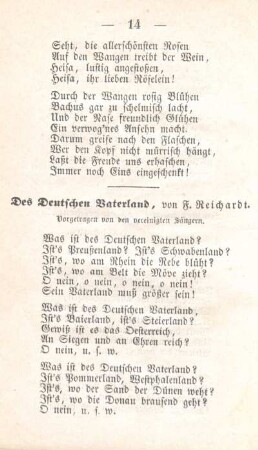 Des Deutschen Vaterland, von F. Reichardt.