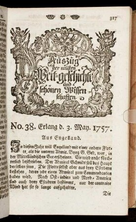 No. 38. Erlang d. 3. May. 1757.