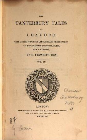 The Canterbury Tales of Chaucer : with an essay upon his language and versification, an introductory discourse, notes, and a glossary, 4