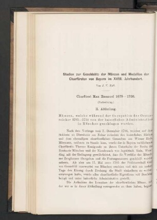 Studien zur Geschichte der Münzen und Medaillen der Churfürsten von Bayern im XVIII. Jahrhundert