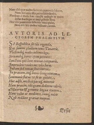 Autoris Ad Lectorem Phalaetium.