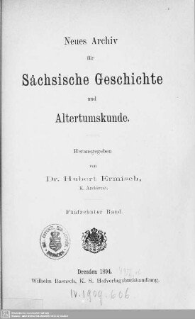 15.1894: Neues Archiv für sächsische Geschichte