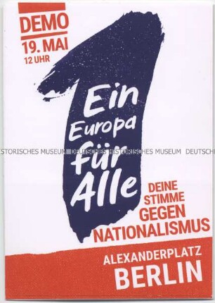Aufkleber mit Werbung für eine bundesweite Demonstration gegen Nationalismus im Vorfeld der Europawahlen