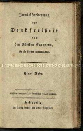 Streitschrift über die Denkfreiheit von J. G. Fichte