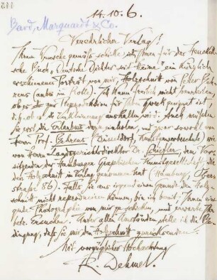 Brief an die Verlagsbuchhandlung Bard, Marquard & Co.