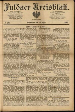 Erste Ausgabe vom Samstag, den 29. April 1893.