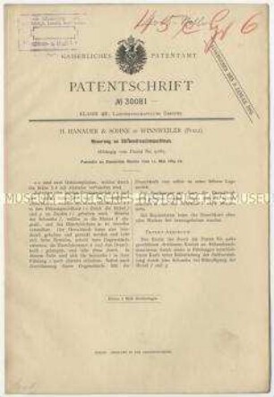 Patentschrift einer Neuerung an Stiftendreschmaschinen, Patent-Nr. 30081