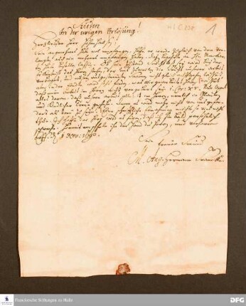 Brief von August Hermann Francke an Christoph Hohenhausen.