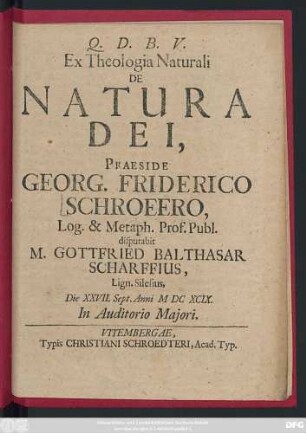 Ex Theologia Naturali De Natura Dei