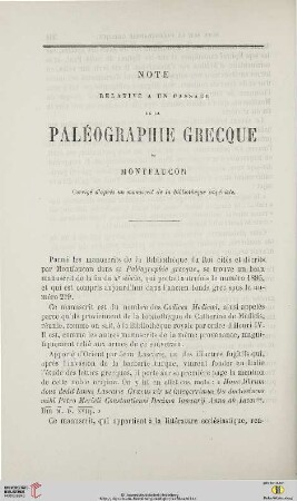N.S. 10.1864: Note relative à un passage de la paléographie grecque de Montfaucon : corrigé d'après un manuscrit de la Bibliothèque impériale