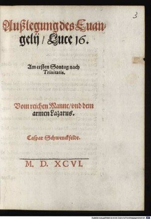Außlegung des Evangelii Luce 16. Vom reichen Manne, 1. Sonntag nach Trinitatis