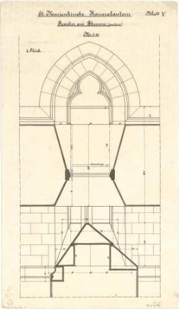 Schmidt, Heinrich von; Kaiserslautern; Marienkirche - Fenster am Turm (Grundriss, Aufriss m. Schnitt)